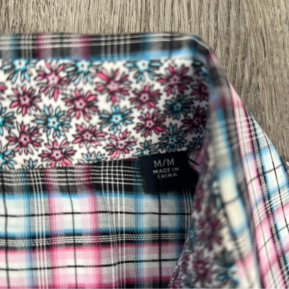 Robert Graham Mens M Plaid Pink Blue Long Sleeve Button Up Dress Shirt Flip Cuff - Picture 6 of 9